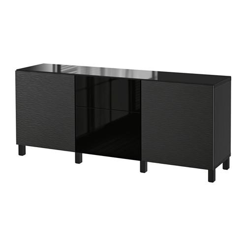 БЕСТО Комб для хран с дверц/ящ - Лаксвикен черный/Сельсвикен глянцевый/черный, направляющие ящика, плавно закр