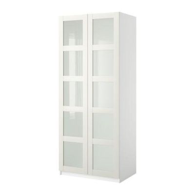 ПАКС Гардероб 2-дверный - Пакс Бергсбу матовое стекло/белый, белый, 100x38x201 см, плавно закрывающиеся петли ПАКС Гардероб 2-дверный - Пакс Бергсбу матовое стекло/белый, белый, 100x38x201 см, плавно закрывающиеся петли