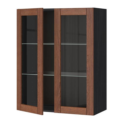 МЕТОД Навесной шкаф с полками/2 стекл дв - под дерево черный, Филипстад коричневый, 80x100 см