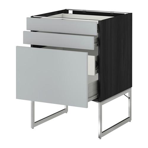 МЕТОД / ФОРВАРА Напольн шкаф 3фронт пнл/2низ/2ср ящ - 60x60x60 см, Веддинге серый, под дерево черный МЕТОД / ФОРВАРА Напольн шкаф 3фронт пнл/2низ/2ср ящ - 60x60x60 см, Веддинге серый, под дерево черный