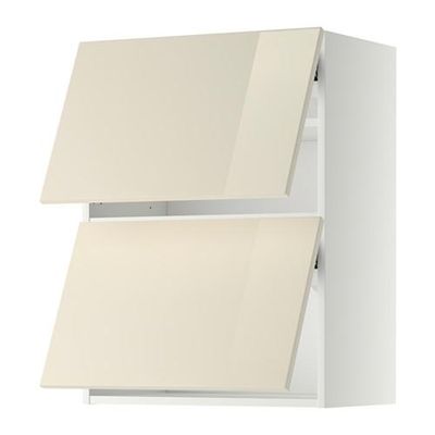 МЕТОД Навесной шкаф/2 дверцы, горизонтал - 60x80 см, Рингульт глянцевый кремовый, белый