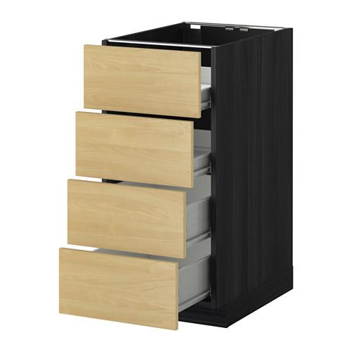 МЕТОД / ФОРВАРА Напольн шкаф 4 фронт панели/4 ящика - под дерево черный, Тингсрид под березу, 40x60 см