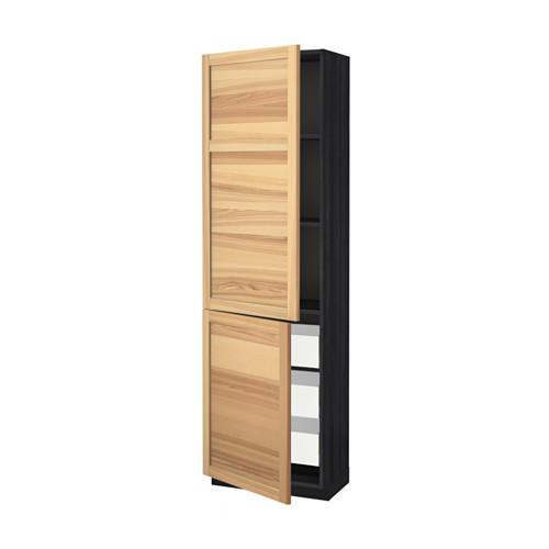 МЕТОД / МАКСИМЕРА Высокий шкаф+полки/3 ящика/2 дверцы - под дерево черный, Торхэмн естественный ясень, 60x37x200 см МЕТОД / МАКСИМЕРА Высокий шкаф+полки/3 ящика/2 дверцы - под дерево черный, Торхэмн естественный ясень, 60x37x200 см