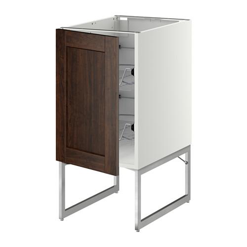 МЕТОД Напольный шкаф с проволочн ящиками - белый, Эдсерум под дерево коричневый, 40x60x60 см МЕТОД Напольный шкаф с проволочн ящиками - белый, Эдсерум под дерево коричневый, 40x60x60 см