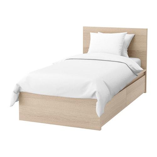 МАЛЬМ Каркас кровати+2 кроватных ящика - -, дубовый шпон, беленый