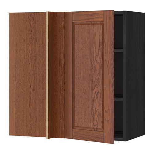 МЕТОД Угловой навесной шкаф с полками - под дерево черный, Филипстад коричневый, 88x37x80 см МЕТОД Угловой навесной шкаф с полками - под дерево черный, Филипстад коричневый, 88x37x80 см