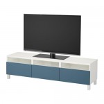 БЕСТО Тумба д/ТВ с ящиками - белый/Вальвикен темно-синий, направляющие ящика, плавно закр
