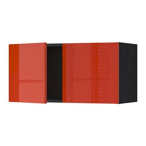 МЕТОД Навесной шкаф с 2 дверями - под дерево черный, Ерста глянцевый оранжевый МЕТОД Навесной шкаф с 2 дверями - под дерево черный, Ерста глянцевый оранжевый