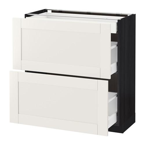 МЕТОД / МАКСИМЕРА Напольный шкаф/2фасада/3ящика - под дерево черный, Сэведаль белый, 80x37 см