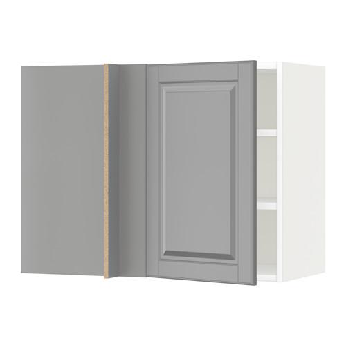 МЕТОД Угловой навесной шкаф с полками - белый, Будбин серый, 88x37x60 см