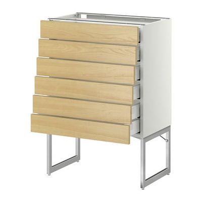 МЕТОД / МАКСИМЕРА Напольн шкаф 6фронт пнл/6 низ ящ - 60x37x60 см, Тингсрид под березу, белый