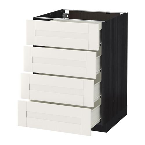 МЕТОД / ФОРВАРА Напольн шкаф 4 фронт панели/4 ящика - под дерево черный, Сэведаль белый, 60x60 см