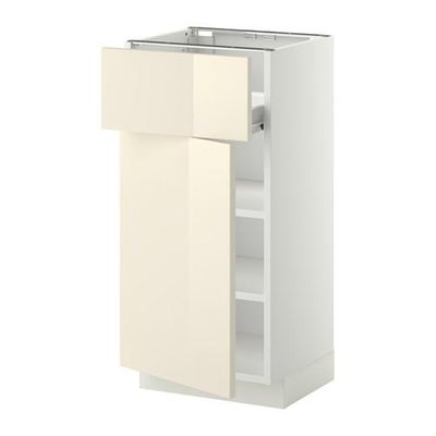 МЕТОД / ФОРВАРА Напольн шкаф с полкой/ящиком/дверью - белый, Рингульт глянцевый кремовый, 40x37 см