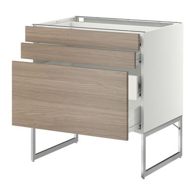 МЕТОД / ФОРВАРА Напольн шкаф 3фронт пнл/2низ/2ср ящ - 80x60x60 см, Брокхульт под грецкий орех светло-серый, белый МЕТОД / ФОРВАРА Напольн шкаф 3фронт пнл/2низ/2ср ящ - 80x60x60 см, Брокхульт под грецкий орех светло-серый, белый