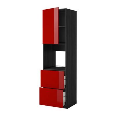 МЕТОД / МАКСИМЕРА Выс шк д/дхвк+двр/2фрнт/2выс ящ - 60x60x220 см, Рингульт глянцевый красный, под дерево черный