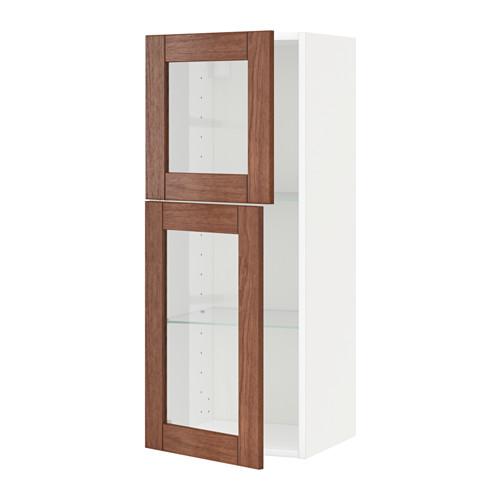 МЕТОД Навесной шкаф с полками/2 стекл дв - белый, Филипстад коричневый