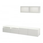 БЕСТО Шкаф для ТВ, комбин/стеклян дверцы - белый/Лаппвикен светло-серый прозрачное стекло, направляющие ящика, плавно закр