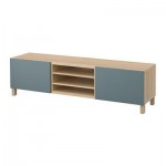 БЕСТО Тумба д/ТВ с ящиками - под беленый дуб/Вальвикен серо-бирюзовый, направляющие ящика,нажимные