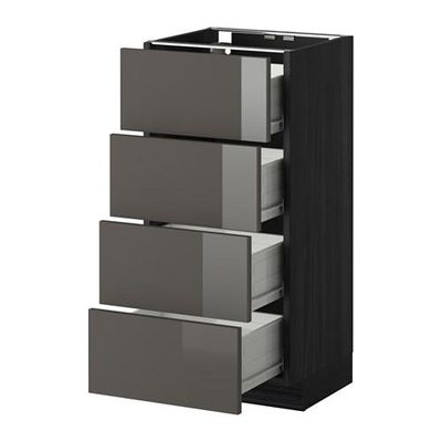 МЕТОД / ФОРВАРА Напольн шкаф 4 фронт панели/4 ящика - 40x37 см, Рингульт глянцевый серый, под дерево черный МЕТОД / ФОРВАРА Напольн шкаф 4 фронт панели/4 ящика - 40x37 см, Рингульт глянцевый серый, под дерево черный