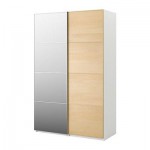 ПАКС Гардероб с раздвижными дверьми - Пакс Мальм береза/зеркальное стекло, белый, 150x66x236 см