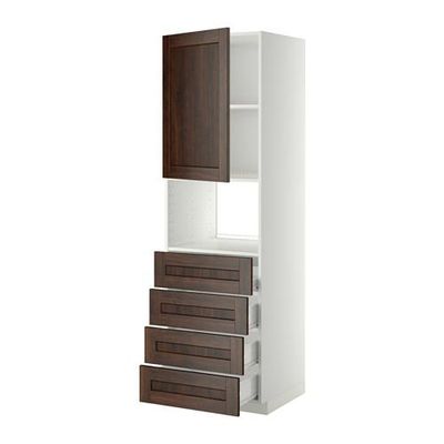 МЕТОД / ФОРВАРА Высок шкаф д/духовки/дверца/4ящика - 60x60x200 см, Эдсерум под дерево коричневый, белый