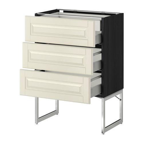 МЕТОД Напольн шкаф 3фронт пнл/2низ/2ср ящ - под дерево черный, Будбин белый с оттенком, 60x37x60 см