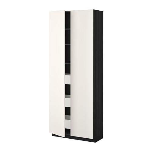 МЕТОД / МАКСИМЕРА Высокий шкаф с ящиками/2 дверцы - под дерево черный, Веддинге белый МЕТОД / МАКСИМЕРА Высокий шкаф с ящиками/2 дверцы - под дерево черный, Веддинге белый