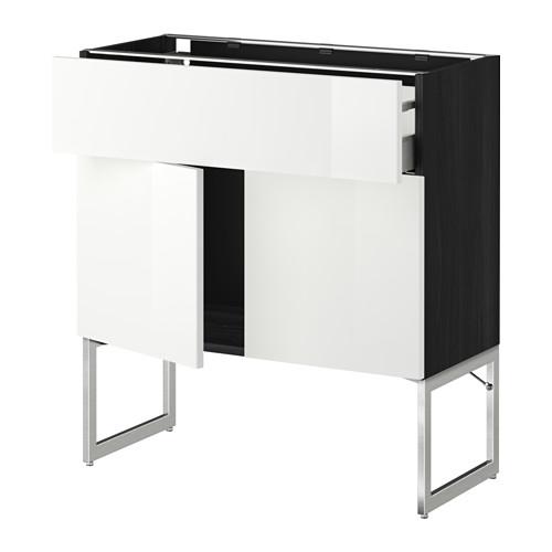 МЕТОД / МАКСИМЕРА Напол шкаф/полки/ящик/2двери - под дерево черный, Рингульт глянцевый белый, 80x37x60 см МЕТОД / МАКСИМЕРА Напол шкаф/полки/ящик/2двери - под дерево черный, Рингульт глянцевый белый, 80x37x60 см