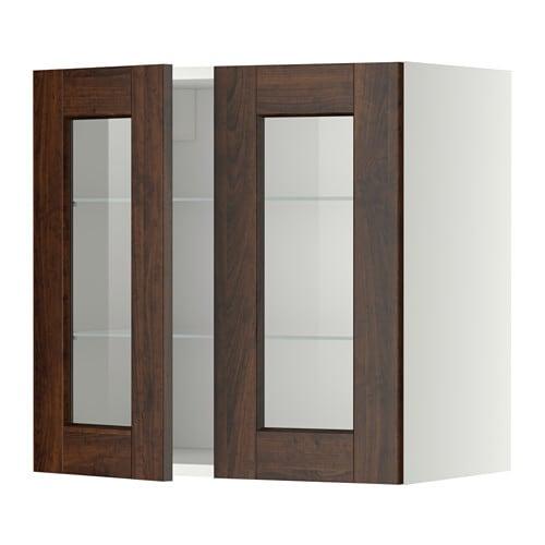 МЕТОД Навесной шкаф с полками/2 стекл дв - белый, Эдсерум под дерево коричневый, 60x60 см МЕТОД Навесной шкаф с полками/2 стекл дв - белый, Эдсерум под дерево коричневый, 60x60 см