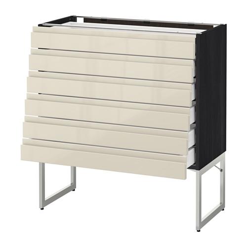 МЕТОД / МАКСИМЕРА Напольн шкаф 6фронт пнл/6 низ ящ - под дерево черный, Воксторп глянцевый светло-бежевый, 80x37x60 см МЕТОД / МАКСИМЕРА Напольн шкаф 6фронт пнл/6 низ ящ - под дерево черный, Воксторп глянцевый светло-бежевый, 80x37x60 см