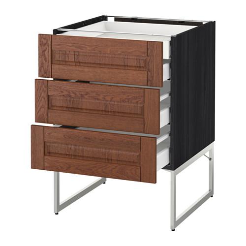 МЕТОД / МАКСИМЕРА Напольн шкаф 3фронт пнл/2низ/2ср ящ - под дерево черный, Филипстад коричневый, 60x60x60 см
