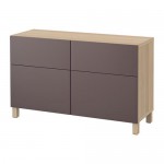 БЕСТО Комб для хран с дверц/ящ - под беленый дуб/Вальвикен темно-коричневый, направляющие ящика, плавно закр