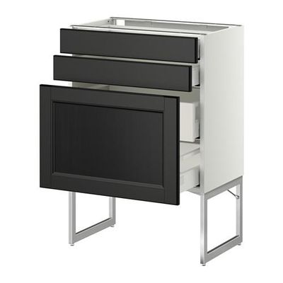МЕТОД / МАКСИМЕРА Напольн шкаф 3фронт пнл/2низ/2ср ящ - 60x37x60 см, Лаксарби черно-коричневый, белый МЕТОД / МАКСИМЕРА Напольн шкаф 3фронт пнл/2низ/2ср ящ - 60x37x60 см, Лаксарби черно-коричневый, белый
