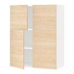 МЕТОД Навесной шкаф с полками/4дверцы - белый, Аскерсунд под светлый ясень