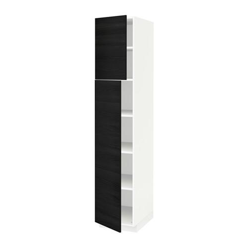 МЕТОД Высокий шкаф с полками/2 дверцы - белый, Тингсрид под дерево черный, 40x60x200 см