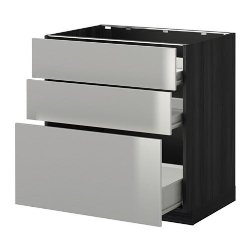 МЕТОД / ФОРВАРА Напольн шкаф 3фрнт пнл/2низк/1ср ящ - под дерево черный, Гревста нержавеющ сталь, 80x60 см МЕТОД / ФОРВАРА Напольн шкаф 3фрнт пнл/2низк/1ср ящ - под дерево черный, Гревста нержавеющ сталь, 80x60 см
