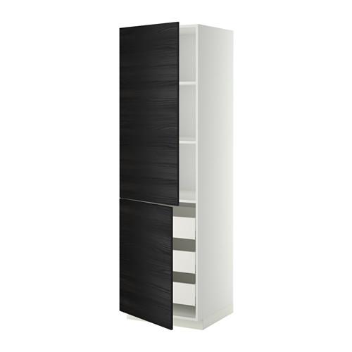 МЕТОД / МАКСИМЕРА Высокий шкаф+полки/3 ящика/2 дверцы - белый, Тингсрид под дерево черный, 60x60x200 см МЕТОД / МАКСИМЕРА Высокий шкаф+полки/3 ящика/2 дверцы - белый, Тингсрид под дерево черный, 60x60x200 см