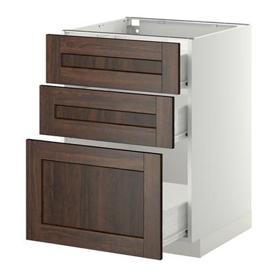 МЕТОД / ФОРВАРА Напольный шкаф с 3 ящиками - 60x60 см, Эдсерум под дерево коричневый, белый МЕТОД / ФОРВАРА Напольный шкаф с 3 ящиками - 60x60 см, Эдсерум под дерево коричневый, белый