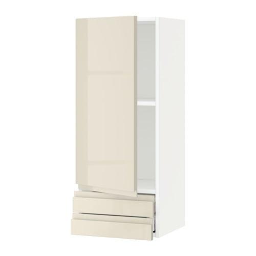 МЕТОД / МАКСИМЕРА Навесной шкаф с дверцей/2 ящика - белый, Воксторп глянцевый светло-бежевый