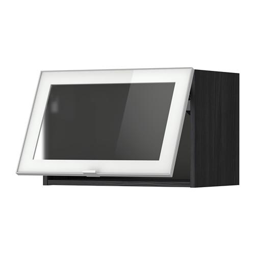 МЕТОД Гориз навесн шкаф со стекл дверью - под дерево черный, Ютис матовое стекло/алюминий, 60x40 см