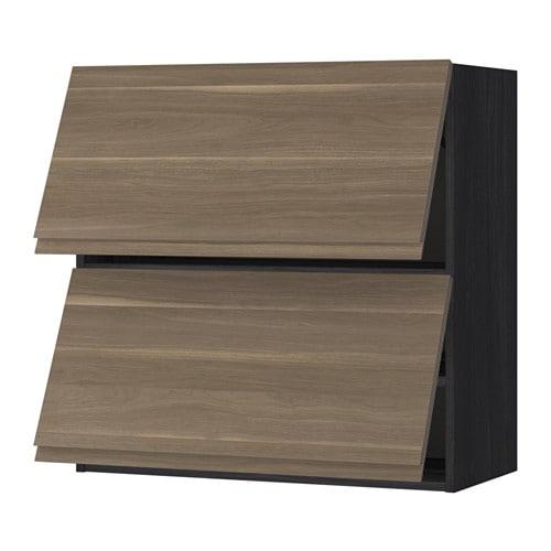 МЕТОД Навесной шкаф/2 дверцы, горизонтал - под дерево черный, Воксторп под грецкий орех, 80x80 см