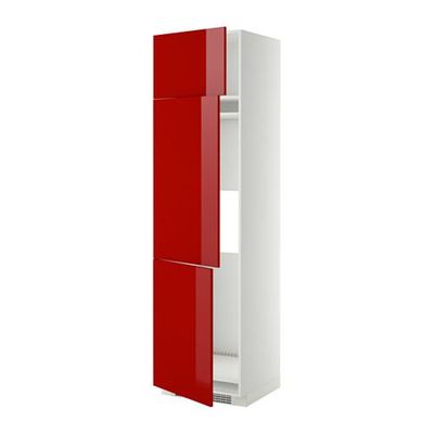 МЕТОД Выс шкаф для хол/мороз с 3 дверями - 60x60x220 см, Рингульт глянцевый красный, белый