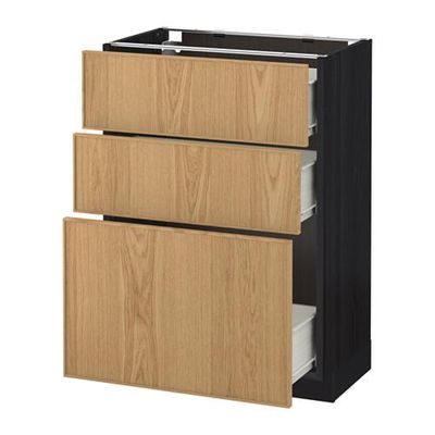 МЕТОД / ФОРВАРА Напольный шкаф с 3 ящиками - под дерево черный, Экестад дуб, 60x37 см МЕТОД / ФОРВАРА Напольный шкаф с 3 ящиками - под дерево черный, Экестад дуб, 60x37 см
