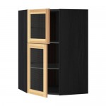МЕТОД Углов навесной шкаф+полки/2 сткл дв - под дерево черный, Торхэмн естественный ясень МЕТОД Углов навесной шкаф+полки/2 сткл дв - под дерево черный, Торхэмн естественный ясень