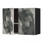 МЕТОД Навесной шкаф с посуд суш/2 дврц - под дерево черный, Кальвиа с печатным рисунком, 80x60 см