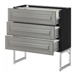 МЕТОД / ФОРВАРА Напольн шкаф 3фронт пнл/2низ/2ср ящ - 80x37x60 см, Будбин серый, под дерево черный МЕТОД / ФОРВАРА Напольн шкаф 3фронт пнл/2низ/2ср ящ - 80x37x60 см, Будбин серый, под дерево черный