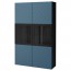 БЕСТО Комбинация д/хранения+стекл дверц - черно-коричневый Халлставик/темно-синий прозрачное стекло