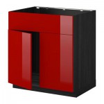 МЕТОД Напольн шкаф п-мойку 2 двр/фрн пнл - Рингульт глянцевый красный, под дерево черный МЕТОД Напольн шкаф п-мойку 2 двр/фрн пнл - Рингульт глянцевый красный, под дерево черный