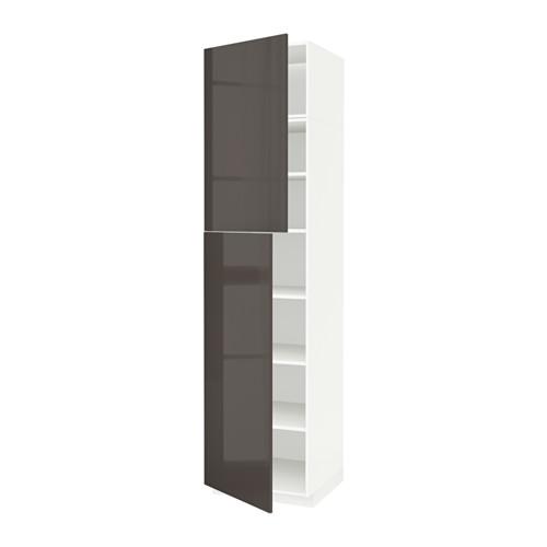 МЕТОД Высокий шкаф с полками/2 дверцы - белый, Рингульт глянцевый серый, 60x60x240 см