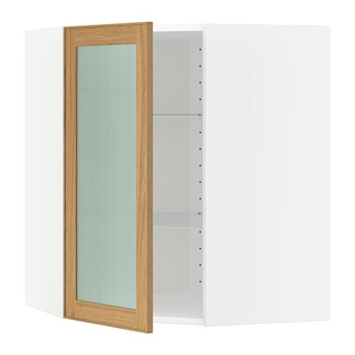 МЕТОД Углов навесн шк с полками/сткл дв - белый, Экестад дуб, 68x80 см МЕТОД Углов навесн шк с полками/сткл дв - белый, Экестад дуб, 68x80 см